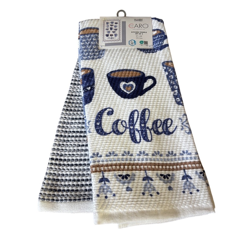 Caro Home Kitchen Towels Coffee Lover Print (Set of 2) Soft 18"x28" GIFT NEW